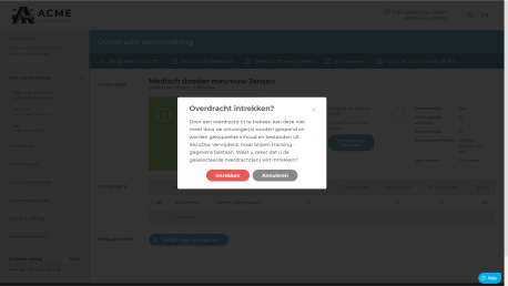 Wanneer blijkt dat (verkeerde) informatie naar een (verkeerde) ontvanger is verzonden, dan kunt u een Veilige Mail te allen tijde intrekken waardoor de informatie in het beveiligde leesvenster niet meer beschikbaar is voor de ontvanger.